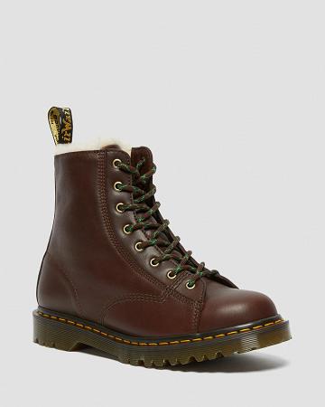 Brown Men's Dr Martens Barton Made in England Shearling Lined Leather Winter Boots | CA 574AHK